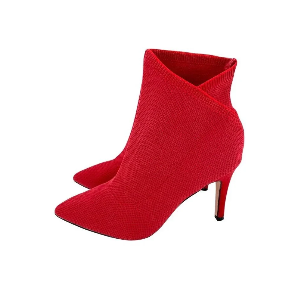 Mia Margerie Red Knit Sock Booties Pull On Stiletto Heel Pointed Toe SZ 8 - Picture 11 of 16